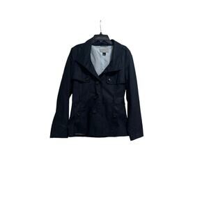 H&M Women’s Windbreaker Jacket Navy Blue Long Sleeve Button Up Size US 6 BD8